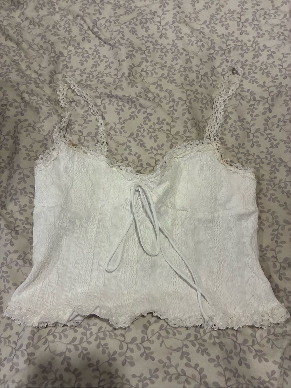 Edikted White Lace-Trim Camisole with Tie Front
